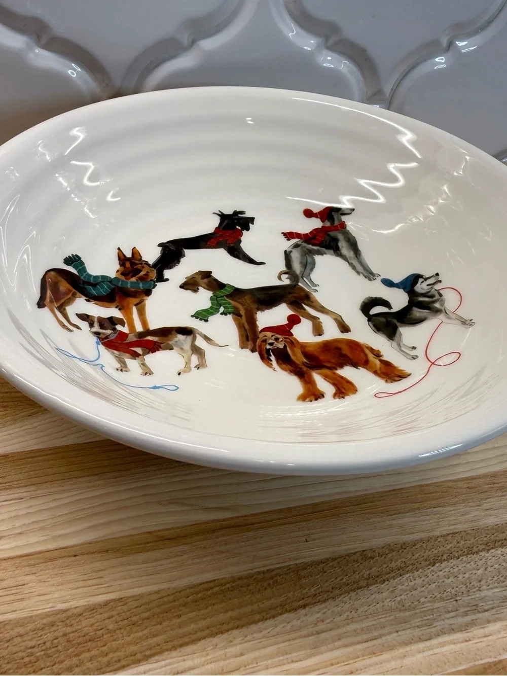 Ceramica Cuore Italy Winter Dogs Pasta Soup Bowl 9